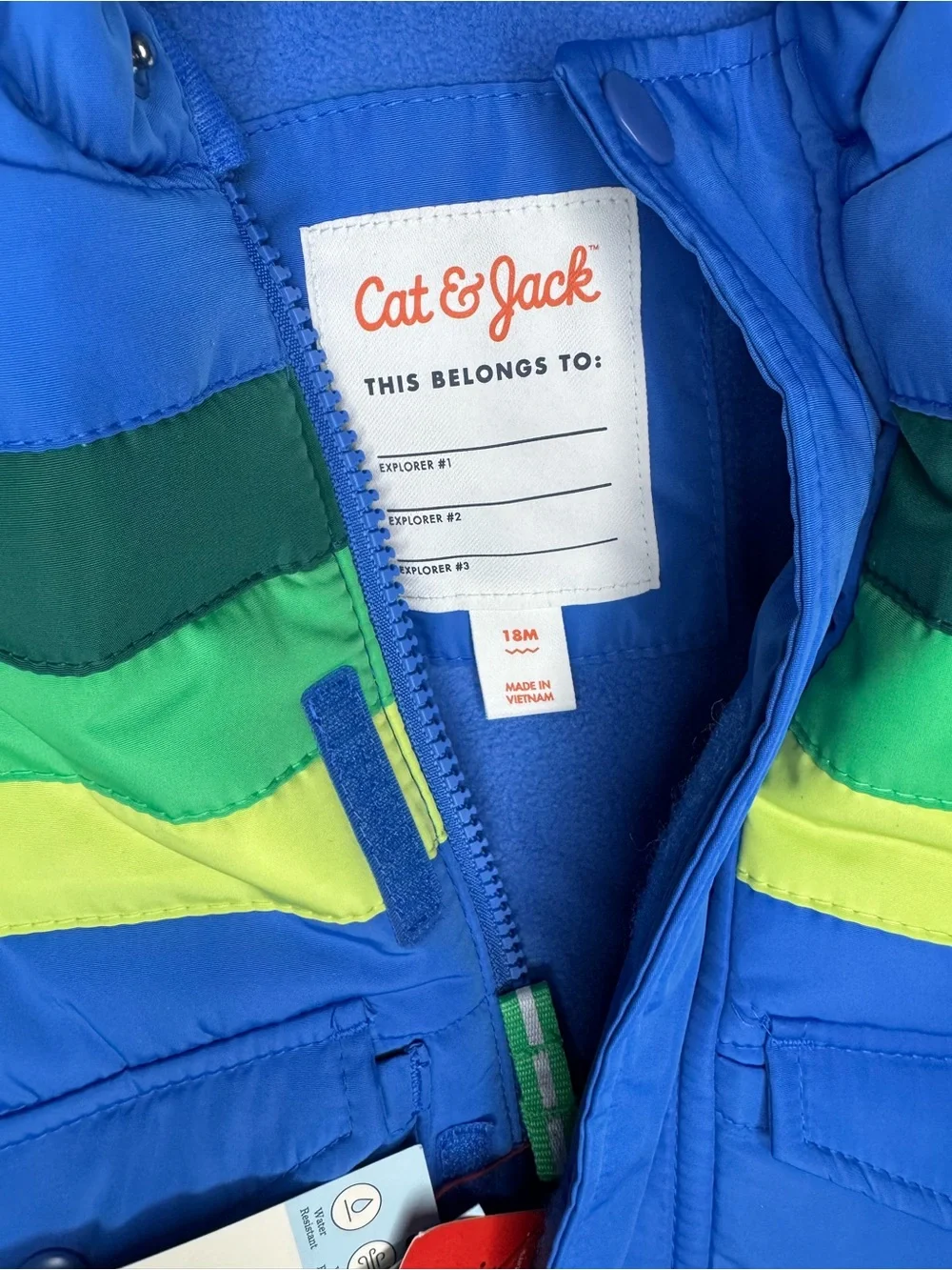 Cat & Jack Toddler Boys Colorblock Striped Heavyweight Puffer - Blue 18M NWT